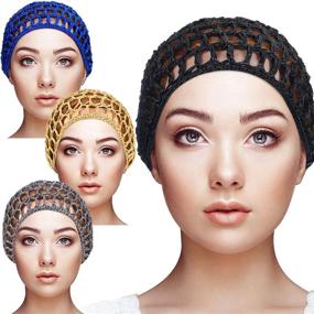 img 4 attached to 🎀 Mesh Crochet Hair Net Snood Hat Set: Stylish & Comfortable Headcovering for Women - Perfect for Sleeping