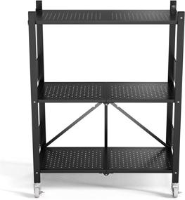 img 3 attached to 🛒 GLANDU 3-Tier Collapsible Heavy Duty Shelving Unit with Wheels - Steel Rack for Home Kitchen Laundry, Closet Storage, Rolling Cart