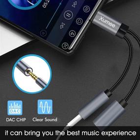 img 1 attached to 💽 Grey USB C to 3.5mm Headphone and Charger Adapter - Xumee 2-in-1 Hi-Res DAC Dongle Cable for Pixel 4 3 XL, Galaxy S21 S20 S20+ Plus Note 20 - Fast Charging and Aux Audio Jack Compatibility