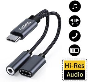 img 3 attached to 💽 Grey USB C to 3.5mm Headphone and Charger Adapter - Xumee 2-in-1 Hi-Res DAC Dongle Cable for Pixel 4 3 XL, Galaxy S21 S20 S20+ Plus Note 20 - Fast Charging and Aux Audio Jack Compatibility