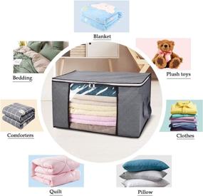 img 3 attached to 📦 Large Capacity H.C Housecraft 3PCS Clothes Storage Bags with Clear Window & Reinforced Handle - Perfect for Blankets, Comforters, Closet Bedding & Bedrooms - Foldable Organizer