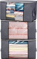 📦 large capacity h.c housecraft 3pcs clothes storage bags with clear window & reinforced handle - perfect for blankets, comforters, closet bedding & bedrooms - foldable organizer логотип