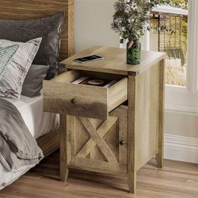 img 2 attached to 🪑 Ittar Farmhouse End Table: Cabinet & Drawer, Bedroom Nightstand, Living Room Side Table, Wood-Look Accent Furniture (Rustic Oak)