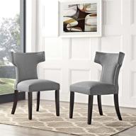 🪑 modway curve mid-century modern gray dining chair set with nailhead trim and upholstered fabric - pair of two chairs логотип