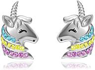 sterling silver hypoallergenic unicorn stud earrings with cz rainbow accent - cute jewelry gift for girls' birthdays logo