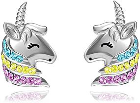 img 4 attached to Sterling Silver Hypoallergenic Unicorn Stud Earrings with CZ Rainbow Accent - Cute Jewelry Gift for Girls' Birthdays