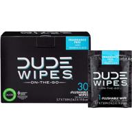 dude wipes flushable wet wipes: 30 individually wrapped travel wipes, unscented with vitamin-e & aloe - septic & sewer safe logo