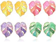 🌴 vibrant enamel palm leaf earrings set for stylish women & girls - green, purple, yellow, red leaf studs perfect for summer logo