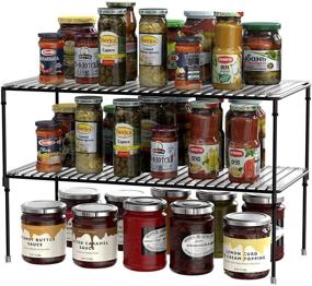 img 4 attached to 🗄️ 2 pack expandable stackable cabinet storage shelf rack, 4 DIY methods, spice rack organizer for kitchen pantry, black