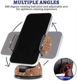 img 2 attached to 🚗 Sparkling Gold Car Phone Mount with Air Vent Base, Bling Crystal Universal Holder for Dashboard, Windshield, and Air Vent - Cell Phone Mount Holder, One More Air Vent Base Included