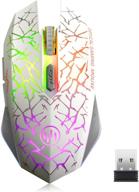 🖱️ tenmos k6 wireless gaming mouse, rechargeable silent led optical mice with usb receiver, 3 adjustable dpi and 6 buttons, auto sleep mode, compatible for laptop/pc/notebook (white) logo