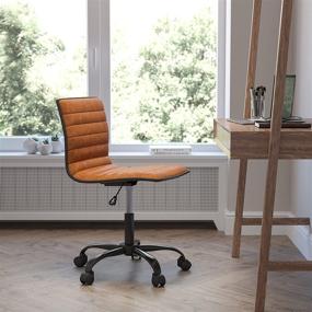 img 4 attached to 🪑 Flash Furniture Office Task Chair - Brown Vinyl - Black Frame - Armless - Ribbed Back and Seat - Stylish Low Back Design for Comfortable Workspaces