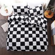 🛌 lamejor queen size duvet cover set: plaid/grid pattern geometric checkered design for hotel luxury soft bedding - includes 1 duvet cover and 2 pillowcases in black/white logo