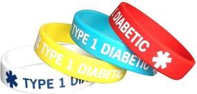 img 1 attached to 🔵 Kids Teens Diabetes Type 1 Silicone Bracelets 6.3 inches - Pack of 4