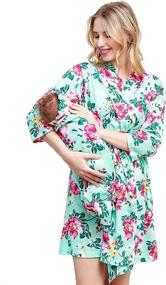 img 4 attached to 🤰 Maternity Robe Set: Matching Baby Receiving Blanket, Stretchy Kimono Mommy Robe with Pockets for Nursing, Hospital Delivery, Pregnancy Sleepwear - Large, Green