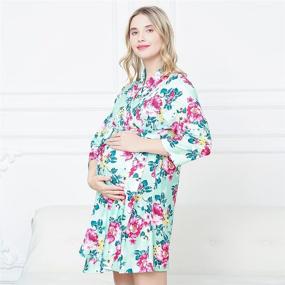 img 3 attached to 🤰 Maternity Robe Set: Matching Baby Receiving Blanket, Stretchy Kimono Mommy Robe with Pockets for Nursing, Hospital Delivery, Pregnancy Sleepwear - Large, Green