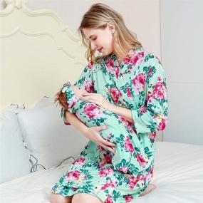 img 2 attached to 🤰 Maternity Robe Set: Matching Baby Receiving Blanket, Stretchy Kimono Mommy Robe with Pockets for Nursing, Hospital Delivery, Pregnancy Sleepwear - Large, Green