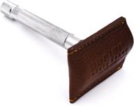 🪒 parker's genuine leather double edge safety razor protective sheath/travel cover - saddle brown logo