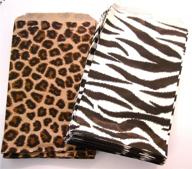 🛍️ 100 pack of 4x6 inch small paper bags - 50 cheetah leopard and 50 zebra animal print party retail gift holiday wrap wrapping sacks logo