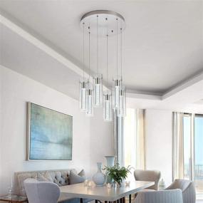 img 2 attached to 🔆 Enhance Your Space with Votag Modern Pendant Lighting: Satin Nickel 6-Light Fixture with Dimmable LED Bulbs and Premium Bubble Crystals – Perfect for Kitchen, Dining Room, Living Room, and Restaurant (6000K Cool White)