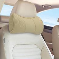 auto sport fit buick seat pillow car seat cushion neck support pillow leather bone-shaped neck head support headrest pillow cushion pad for driving relax (2pcs beige) logo