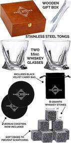 img 1 attached to Whiskey Stones Gift Set with Cool Stones, 2 Twist Tumbler Glasses, 8 🥃 Granite Scotch Rocks with Tongs, Bourbon Glasses - Presented in a Wooden Gift Box