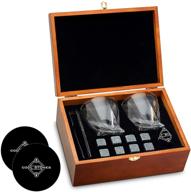 whiskey stones gift set with cool stones, 2 twist tumbler glasses, 8 🥃 granite scotch rocks with tongs, bourbon glasses - presented in a wooden gift box logo