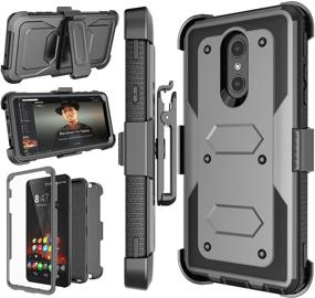 img 4 attached to NJJEX LG Stylo 4 Case with Holster Clip - Shockproof Heavy Duty Protection with Built-in Screen Protector and Swivel Belt Clip - Kickstand Hard Phone Cover for LG Stylo 4 Plus [Grey]