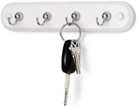 img 1 attached to Spectrum Small 4-Hook Key Rack in Chrome Silver/White Steel/Wood, 8-1/2 inches in Length, 1 pack