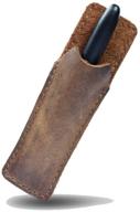 🖋️ rustic leather space pen sleeve for (3.75 in.) adjustable pens – hide & drink handmade office pouch for work & office essentials in bourbon brown logo