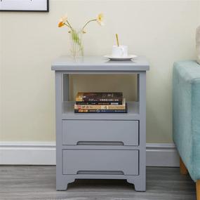 img 2 attached to 🛋️ Fully Assembled Gray Nightstand with 2 Drawers - 17"W x 15"D x 22"H End Table/Side Table for Livingroom, Bedroom, Bathroom, Kitchen - SQPFTW Side Cabinet Drawer