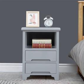 img 3 attached to 🛋️ Fully Assembled Gray Nightstand with 2 Drawers - 17"W x 15"D x 22"H End Table/Side Table for Livingroom, Bedroom, Bathroom, Kitchen - SQPFTW Side Cabinet Drawer