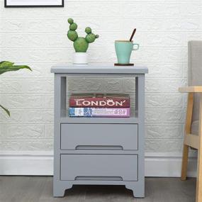 img 1 attached to 🛋️ Fully Assembled Gray Nightstand with 2 Drawers - 17"W x 15"D x 22"H End Table/Side Table for Livingroom, Bedroom, Bathroom, Kitchen - SQPFTW Side Cabinet Drawer