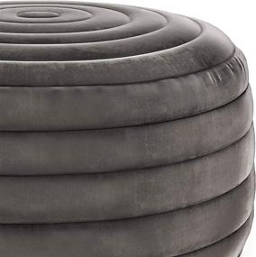 img 2 attached to 🪑 Contemporary Grey Velvet Vivienne Round Pouf by SIMPLIHOME - Upholstered Footstool for Living Room and Family Room