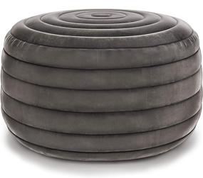 img 4 attached to 🪑 Contemporary Grey Velvet Vivienne Round Pouf by SIMPLIHOME - Upholstered Footstool for Living Room and Family Room