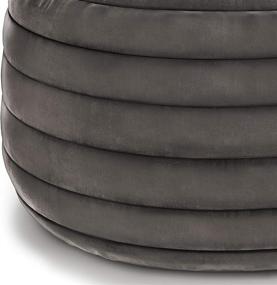 img 1 attached to 🪑 Contemporary Grey Velvet Vivienne Round Pouf by SIMPLIHOME - Upholstered Footstool for Living Room and Family Room