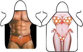 img 4 attached to 👙 VIPbuy Funny Sexy Aprons for Couples: Naked Man & Bikini Girl Pattern Set – Unique Novelty Gifts for the Kitchen