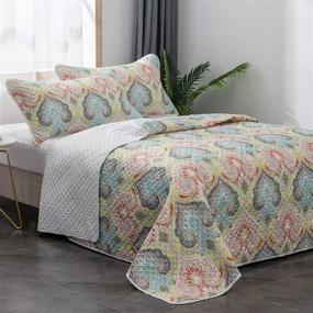 img 1 attached to Mohap Bedspread Queen Size Coverlet Set - 3 Piece Printed Pattern Pinsonic Style for All Season Use, Super Lightweight & Breathable, Machine Washable - Full/Queen