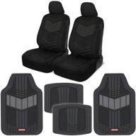 motor trend comfortplush pu leather sideless seat covers (front 2pc) & heavy-duty floor mat set (4pc combo) for car, truck, suv, minivan - mtsc304mtsc688 logo
