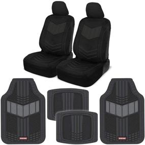 img 1 attached to Motor Trend ComfortPlush PU Leather Sideless Seat Covers (Front 2pc) & Heavy-Duty Floor Mat Set (4pc Combo) for Car, Truck, SUV, Minivan - MTSC304MTSC688