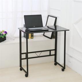 img 2 attached to 🖥️ Folding Writing Desk with Rolling Wheels - Laptop Notebook Computer Desk by Poarmeey (Black)