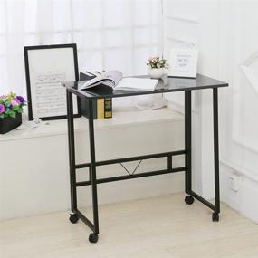 img 1 attached to 🖥️ Folding Writing Desk with Rolling Wheels - Laptop Notebook Computer Desk by Poarmeey (Black)