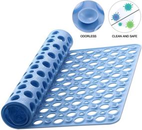 img 3 attached to 🛁 YINENN Non-Slip Bathtub Mat with Suction Cups, TPE Shower Mat, Phthalate Latex-Free, Machine Washable Bath Mat for Tub, Soft Bathroom Mat with Drain Holes - 30 x 17 Inches (Light Blue)