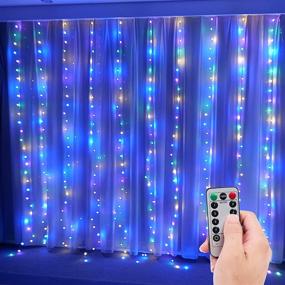 img 4 attached to 🌟 Enhance Your Bedroom Decor with Curtain String Lights: USB Plug, Multi Color, 10 String Lights, 300 pcs LED, 9.84x9.84FT