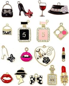 img 4 attached to 💄 Assorted Gold Plated Enamel Lipstick Perfume Fashion Charm Pendant for Necklace Bracelet DIY Jewelry Making and Crafting - Set of 17 Pieces, Not Suitable for Crocs