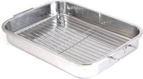 img 2 attached to 🍗 Efficient Stainless Steel Roasting Pan with Rack and Foldable Handles for Easy Storage - ExcelSteel Multiuse, 16.5 inch