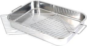 img 1 attached to 🍗 Efficient Stainless Steel Roasting Pan with Rack and Foldable Handles for Easy Storage - ExcelSteel Multiuse, 16.5 inch