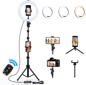 img 4 attached to Enhance Your Live Streaming and Photo Shooting with the 10 inch Ring Light: Stand, Phone Holder, 3 Color Lighting Modes, Adjustable Brightness, 360° Rotation, Remote Control, and Photo Shot Capability for Flawless Makeup Application