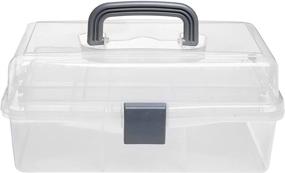 img 1 attached to 📦 MyGift Clear Plastic 2-Tier Trays Craft Supply Storage Box/First Aid Carrying Case with Top Handle & Latch Lock - Organize and Protect Your Supplies