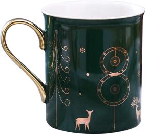 img 4 attached to 🎄 WAVEYU Cute Christmas Coffee Mug - Golden Handle Decorative Ceramic Cup for Women, Perfect Gifts - 10 OZ (Green)